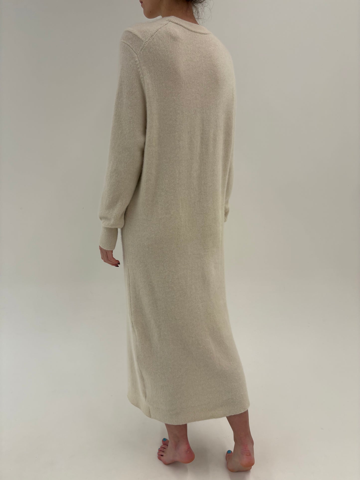 Rochie maxi din cașmir gros multiply off white