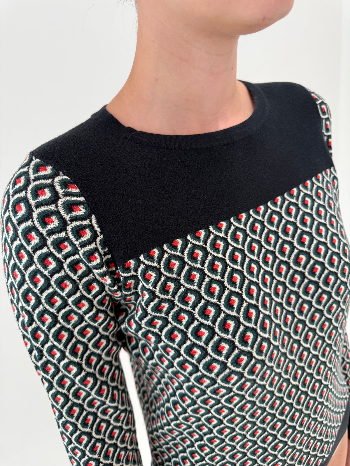 Pulover din bumbac premium cu print geometric