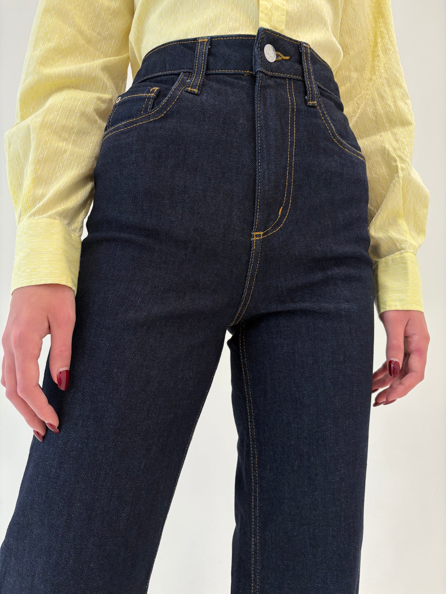 Jeans tall premium evazati dark wash modelatori cu talie ultra înaltă