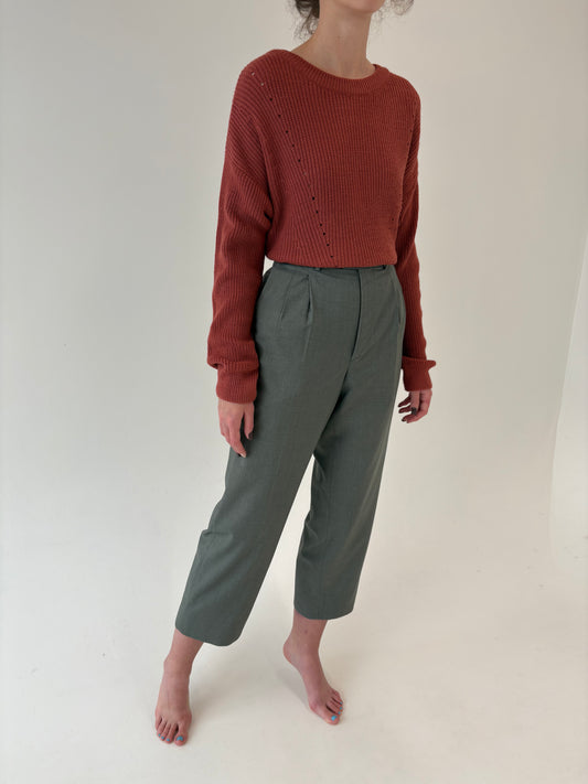 Pantaloni vintage Valentino cu pense din lana extrafina Sage green