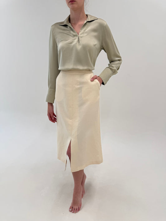 Fustă Max Mara nude din pânză de mătase naturală și in