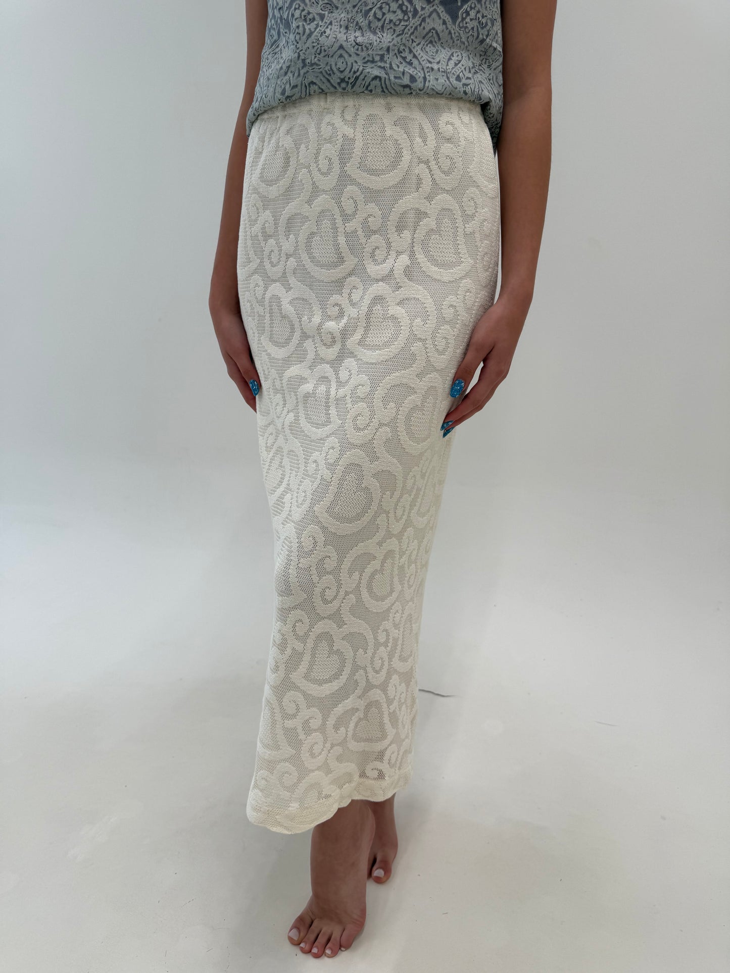 Fustă maxi din dantelă macrame modelatoare de bumbac butter white
