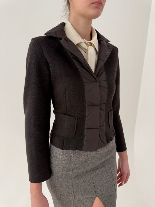 Blazer chocolate brown cu influențe smart casual din boiled wool subțire