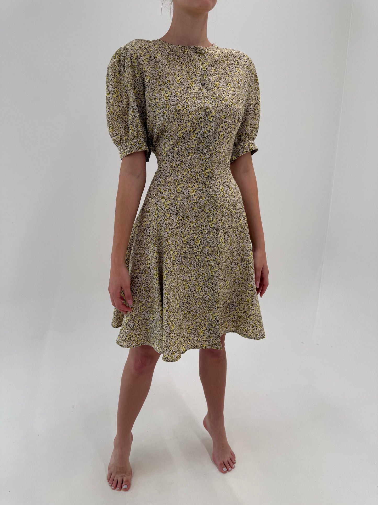 Rochie vintage cambrata din mătase naturală în nuanțe pudrate