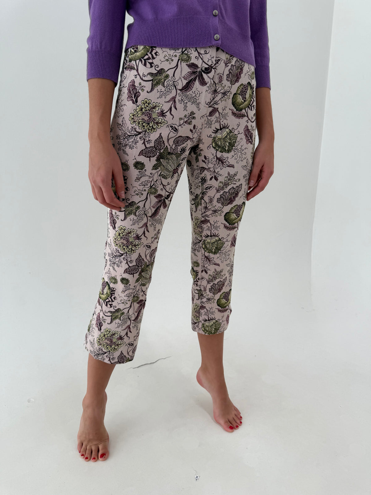 Pantaloni de brand premium Seventy din brocart de bumbac în culori și print superbe