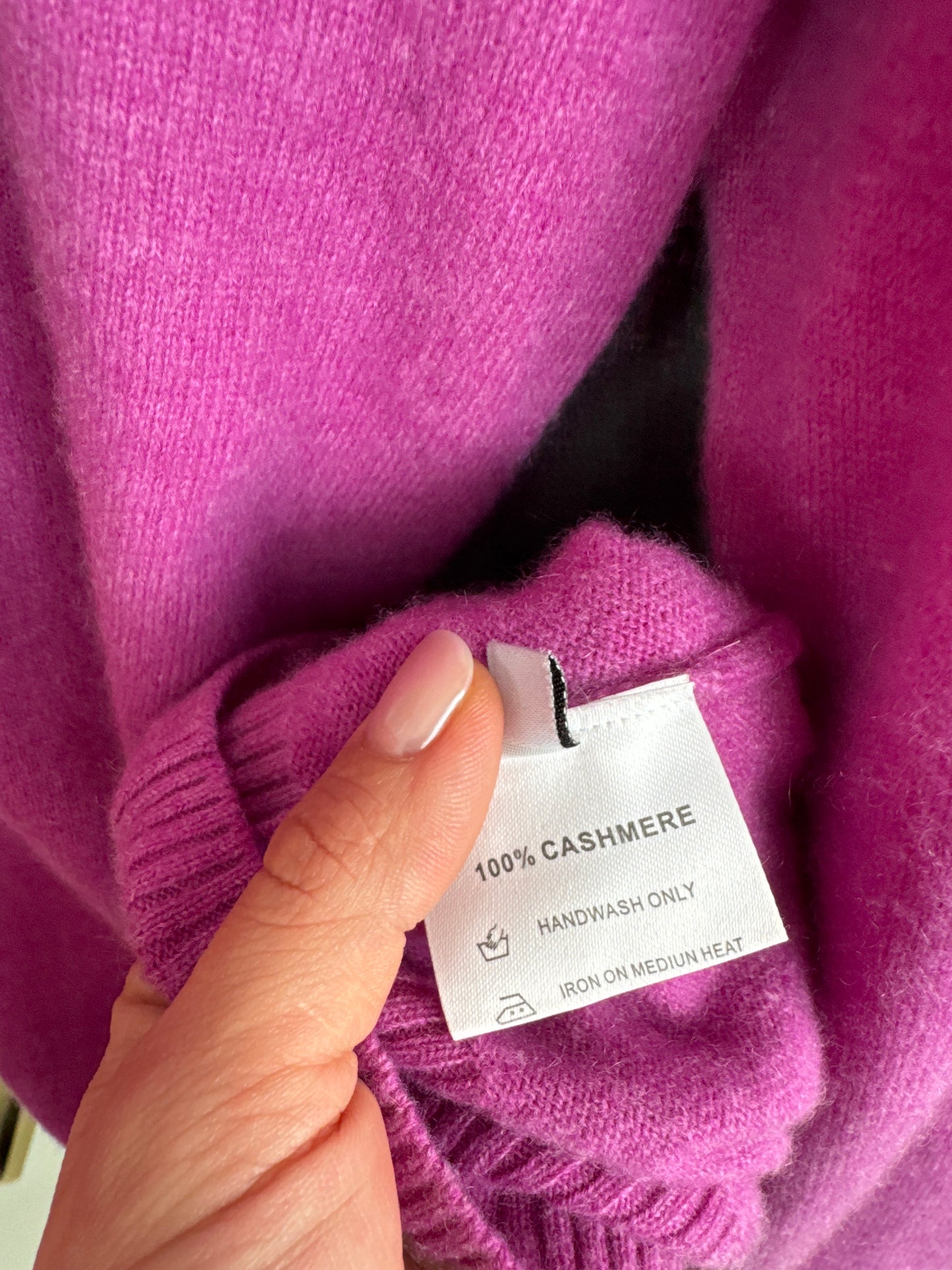 Puloveras din cașmir crew neck roz tare