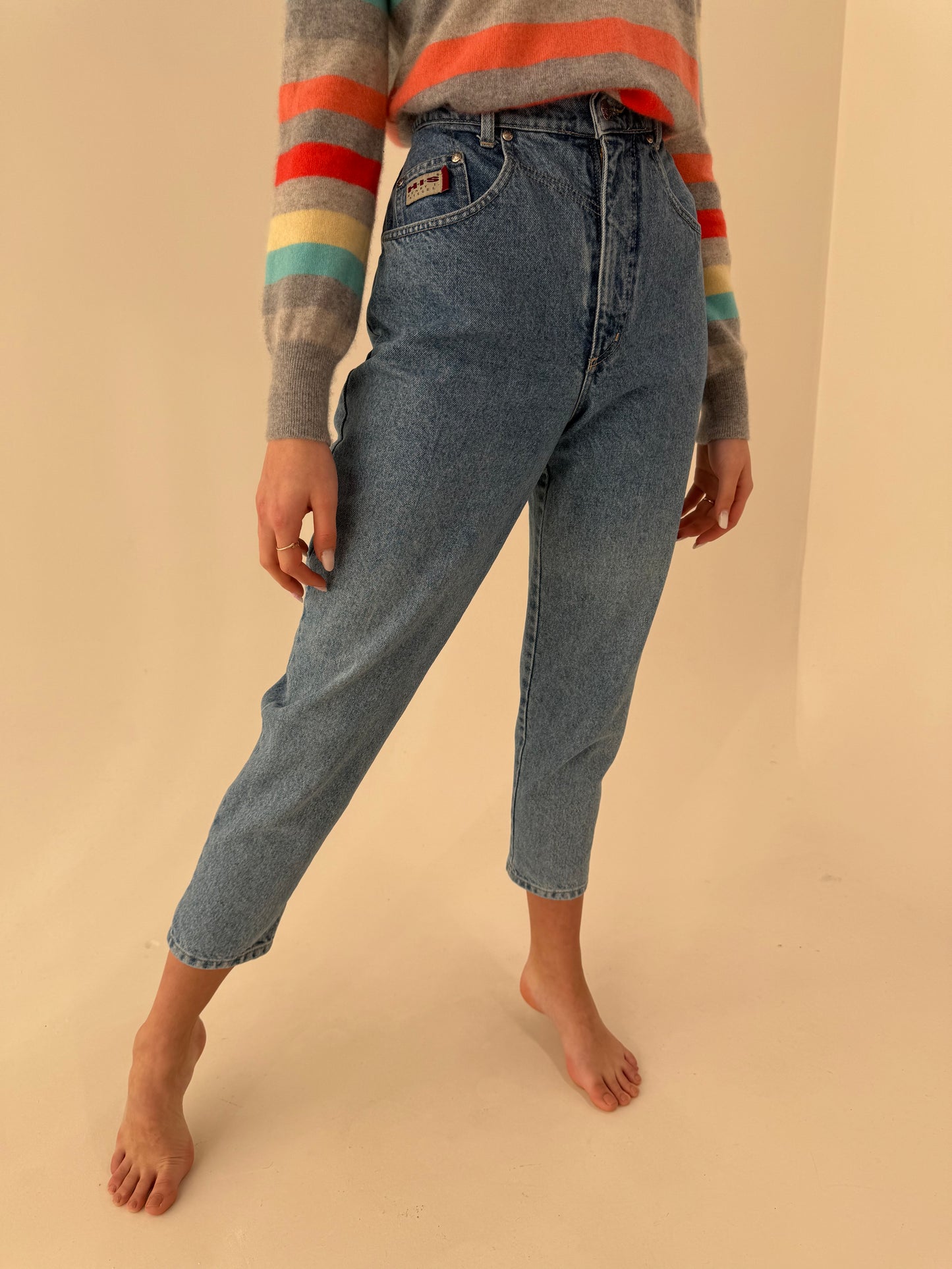 Jeans vintage premium mom fit cu talie ultra înaltă classic wash