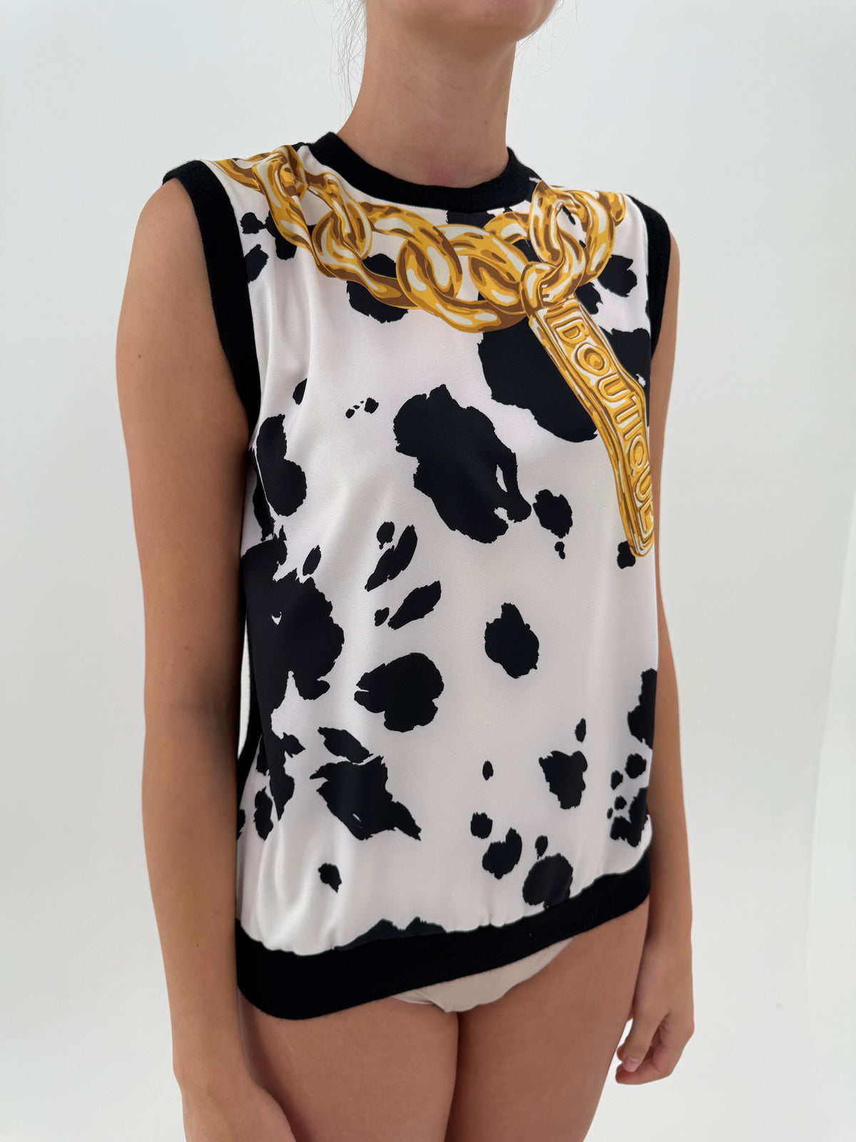 Top Moschino Chain Print Knit anul 2015 Pre-fall din lana cu print specific brandului