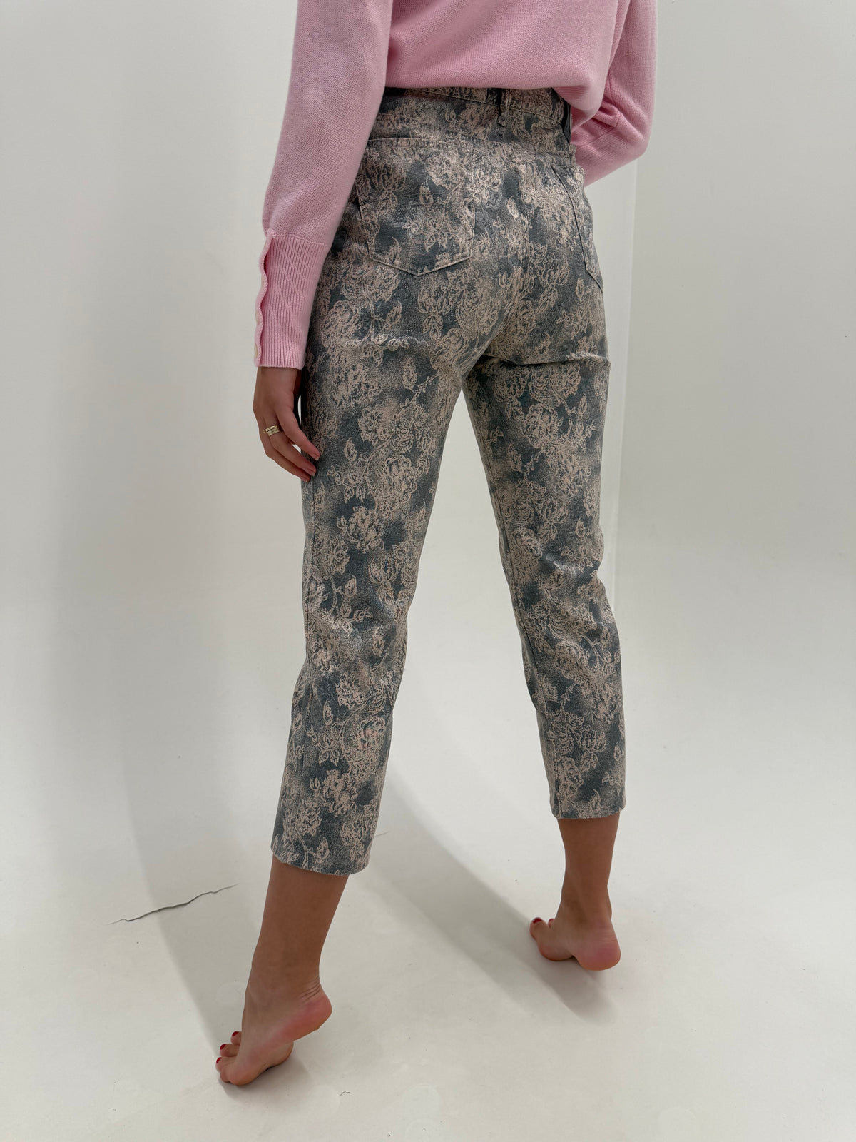 Pantaloni Trussardi din jacquard powder Pink și gri ultra modelator petite