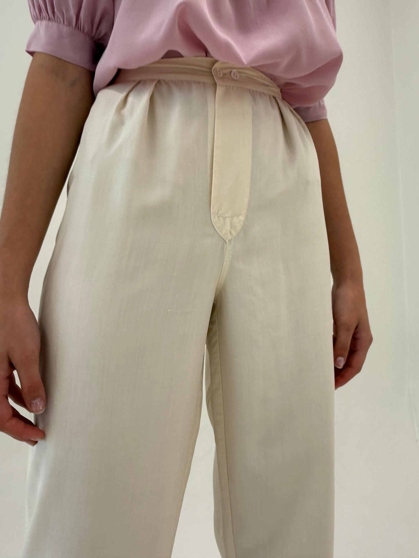 Pantaloni butter white italienești din mătase naturală