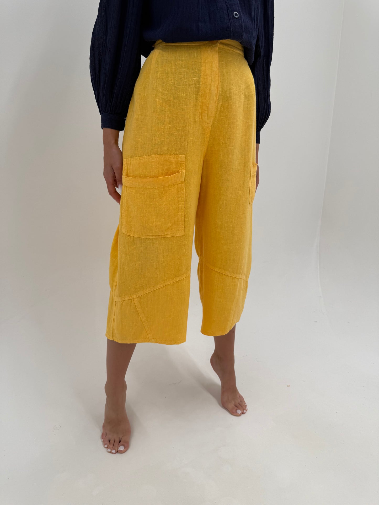 Pantaloni palazzo din pânză excepțională de in cu influențe casual