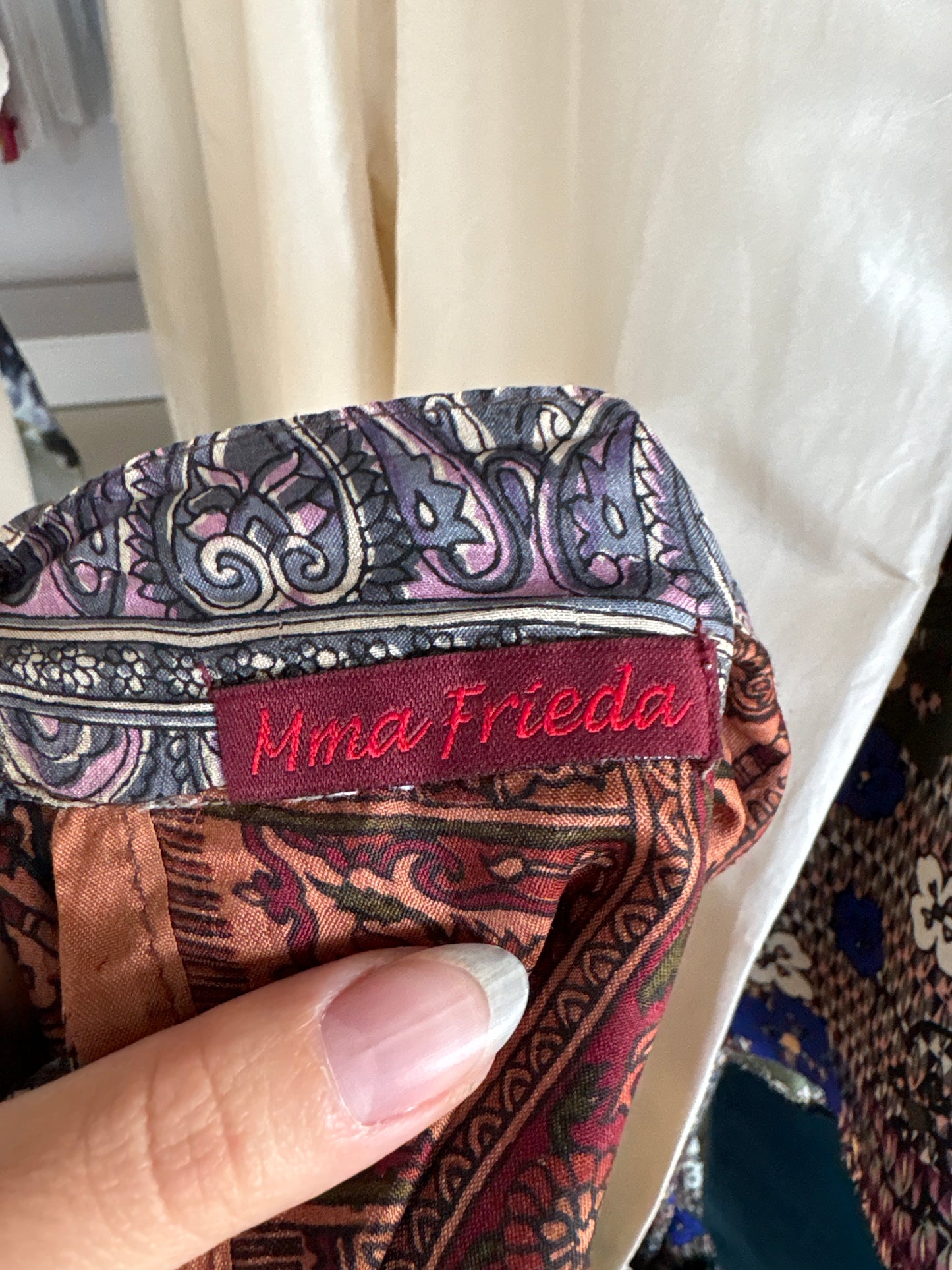 Fustă maxi petrecută din mătase naturală cu print paisley