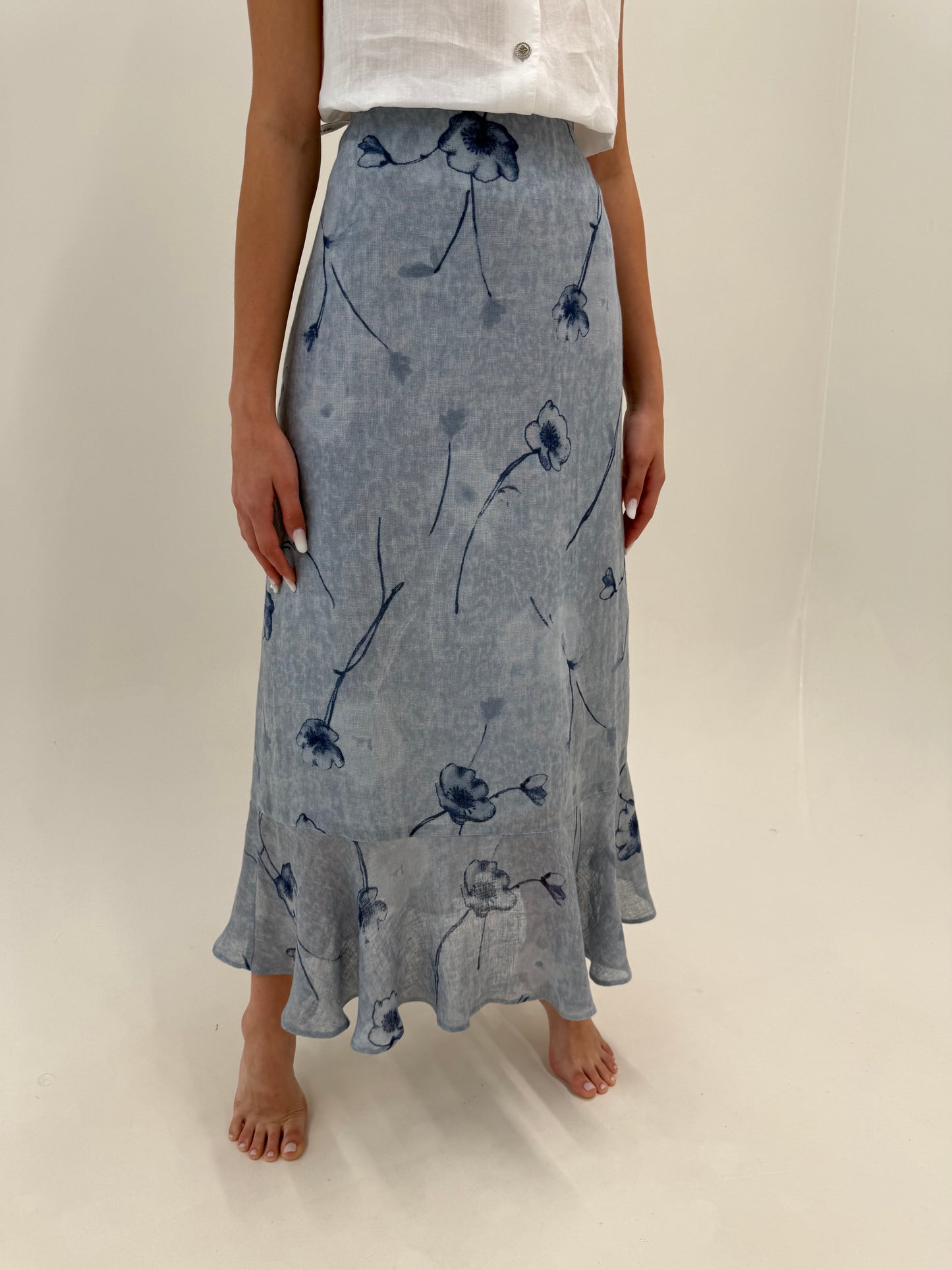Fustă maxi de brand luxury Sportalm din pânză de in baby blue