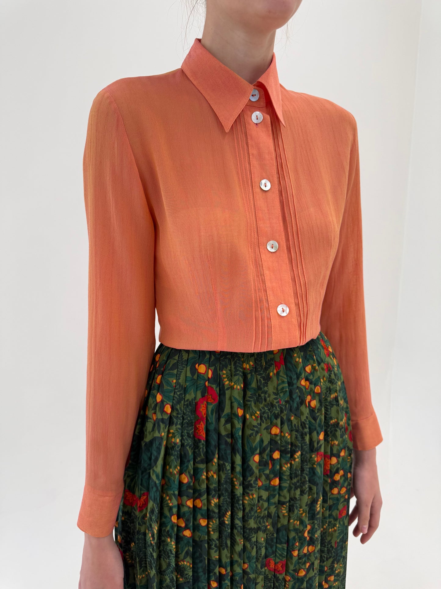 Cămașa vintage din mătase naturală dusty orange
