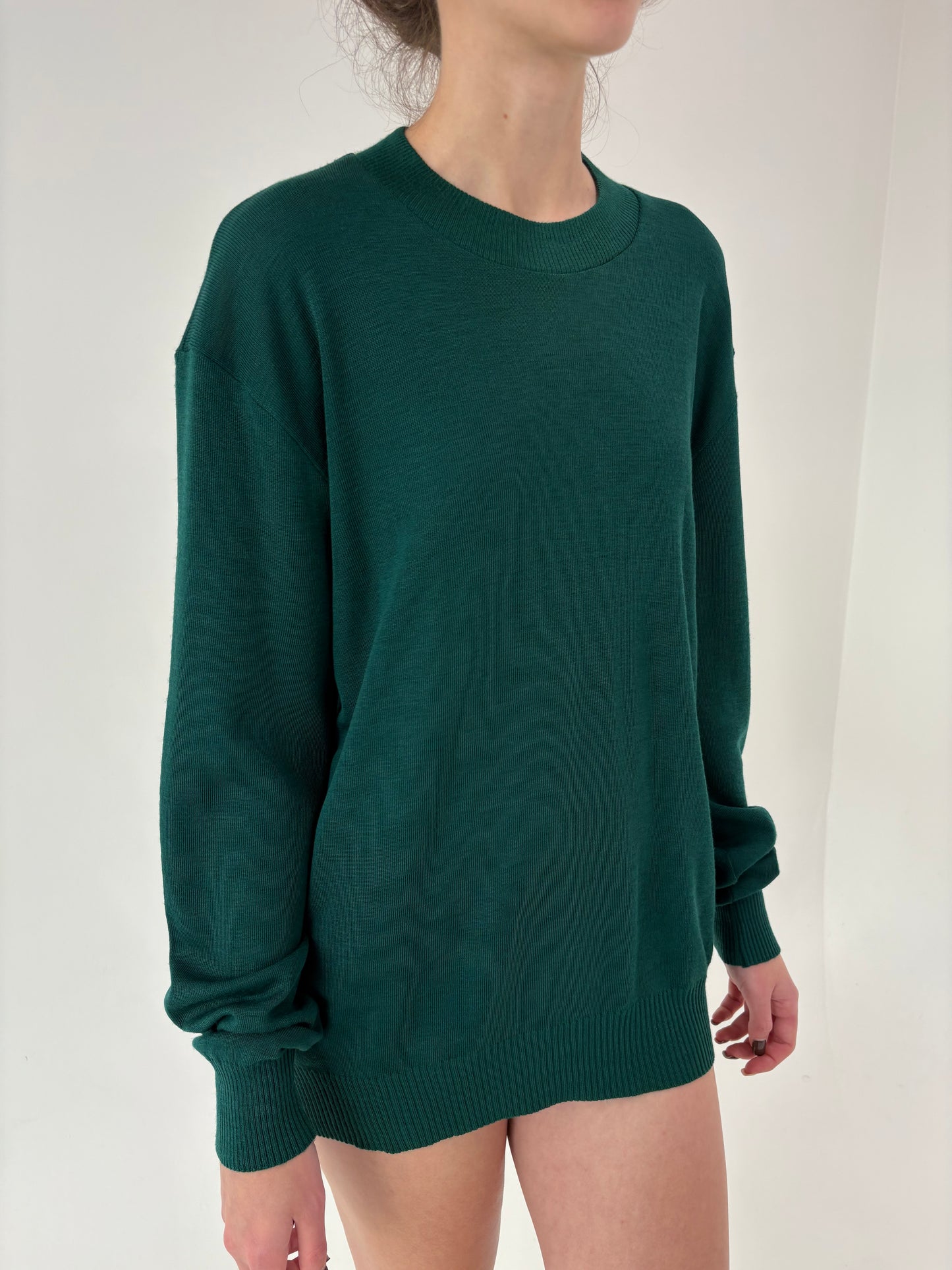 Pulover forest green din lana merino extrafina ribbed