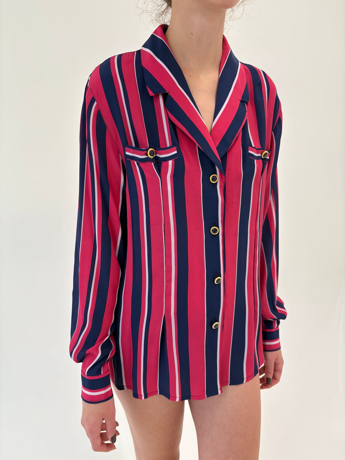 Cămașa italiană cu nasturi bijuterie din mix de mătase naturală