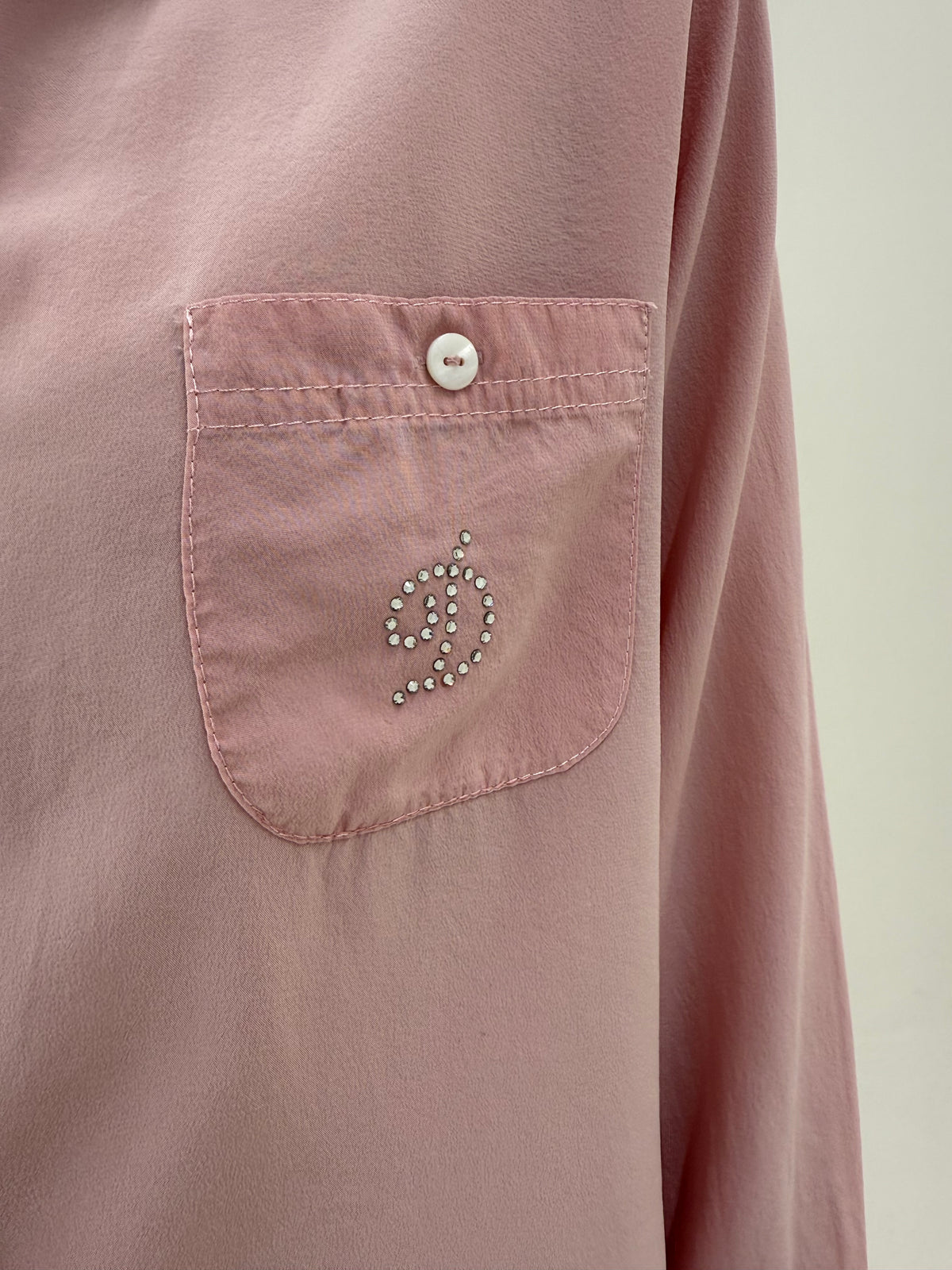 Cămașa vintage italiană powder Pink petite din mătase naturală