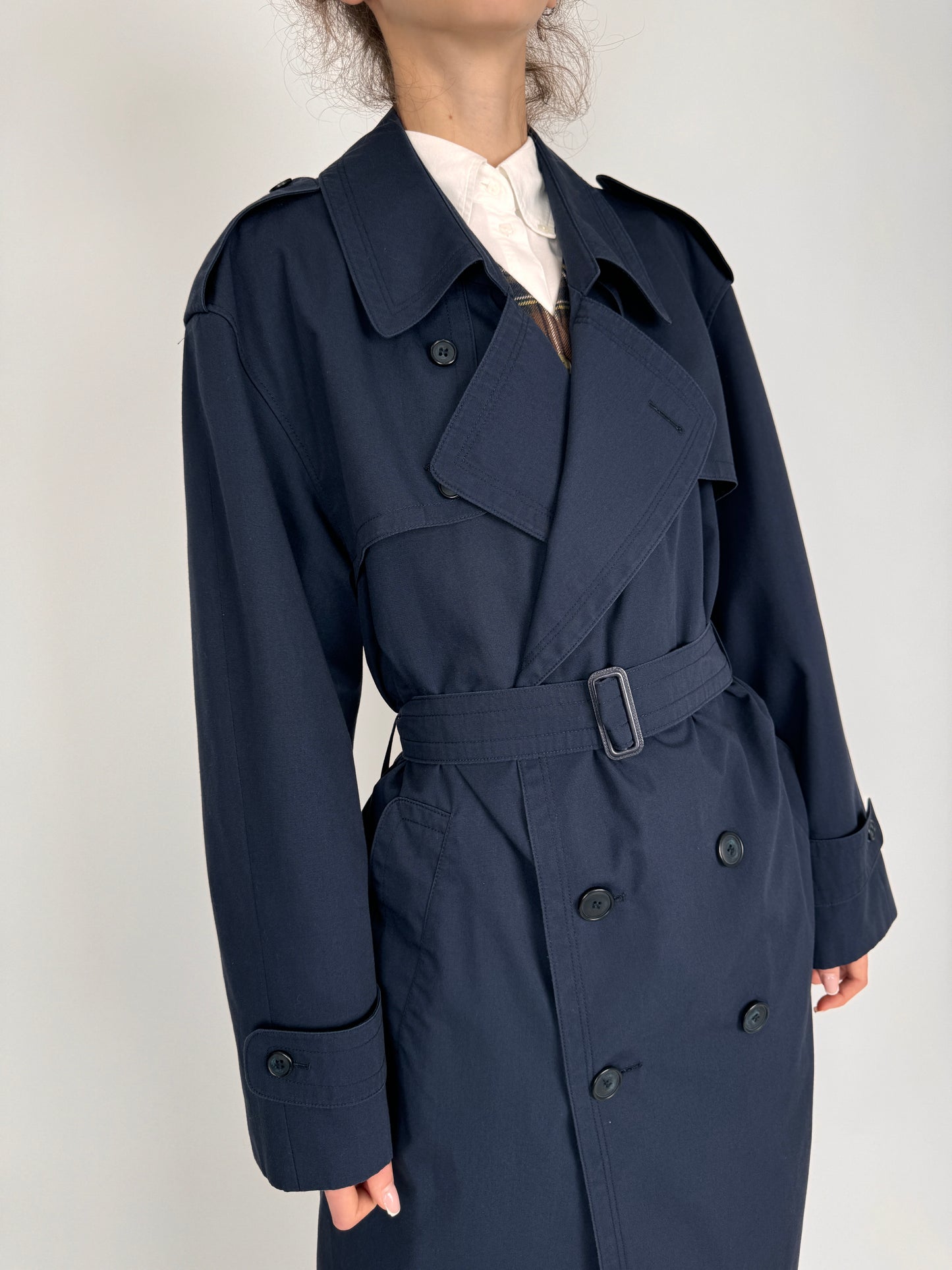 Trench vintage Navy blue cu talie reglabilă