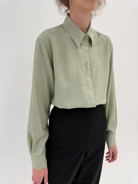 Cămașa light Sage green din lana extrafina