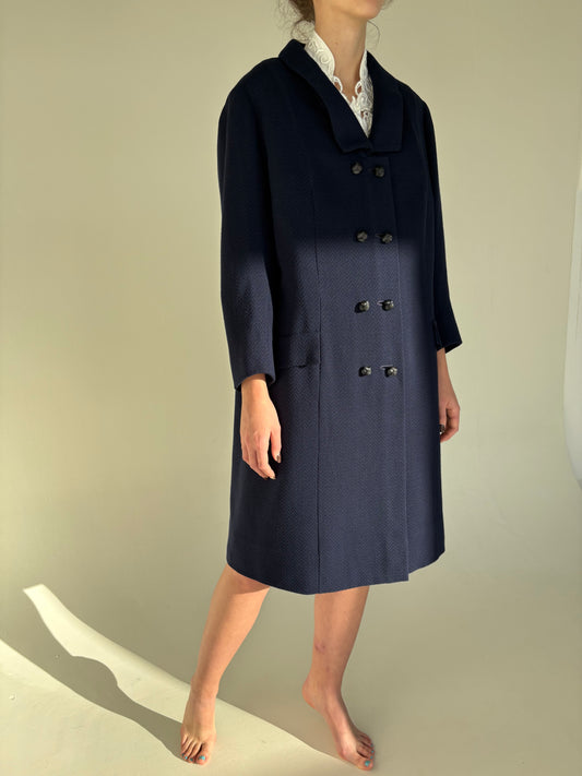 Cacoon coat old vintage anii 60 timpurii excepțional din lana extrafina chevron