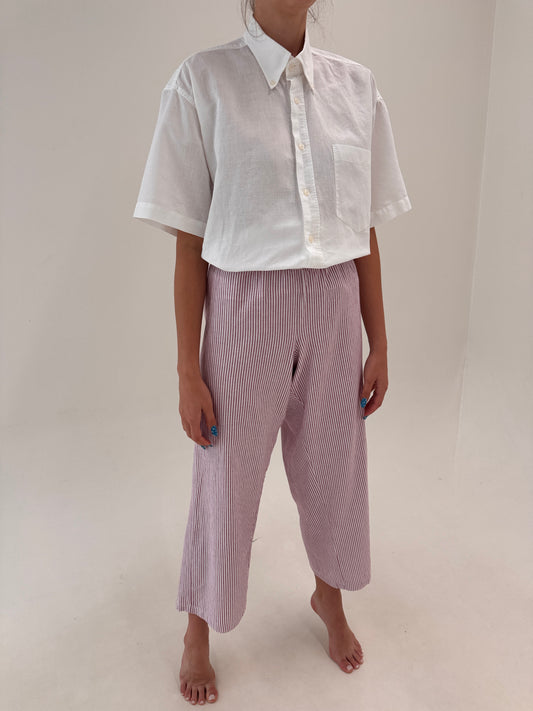 Pantaloni din panza de bumbac în croi drept cu dungi verticale burgundy