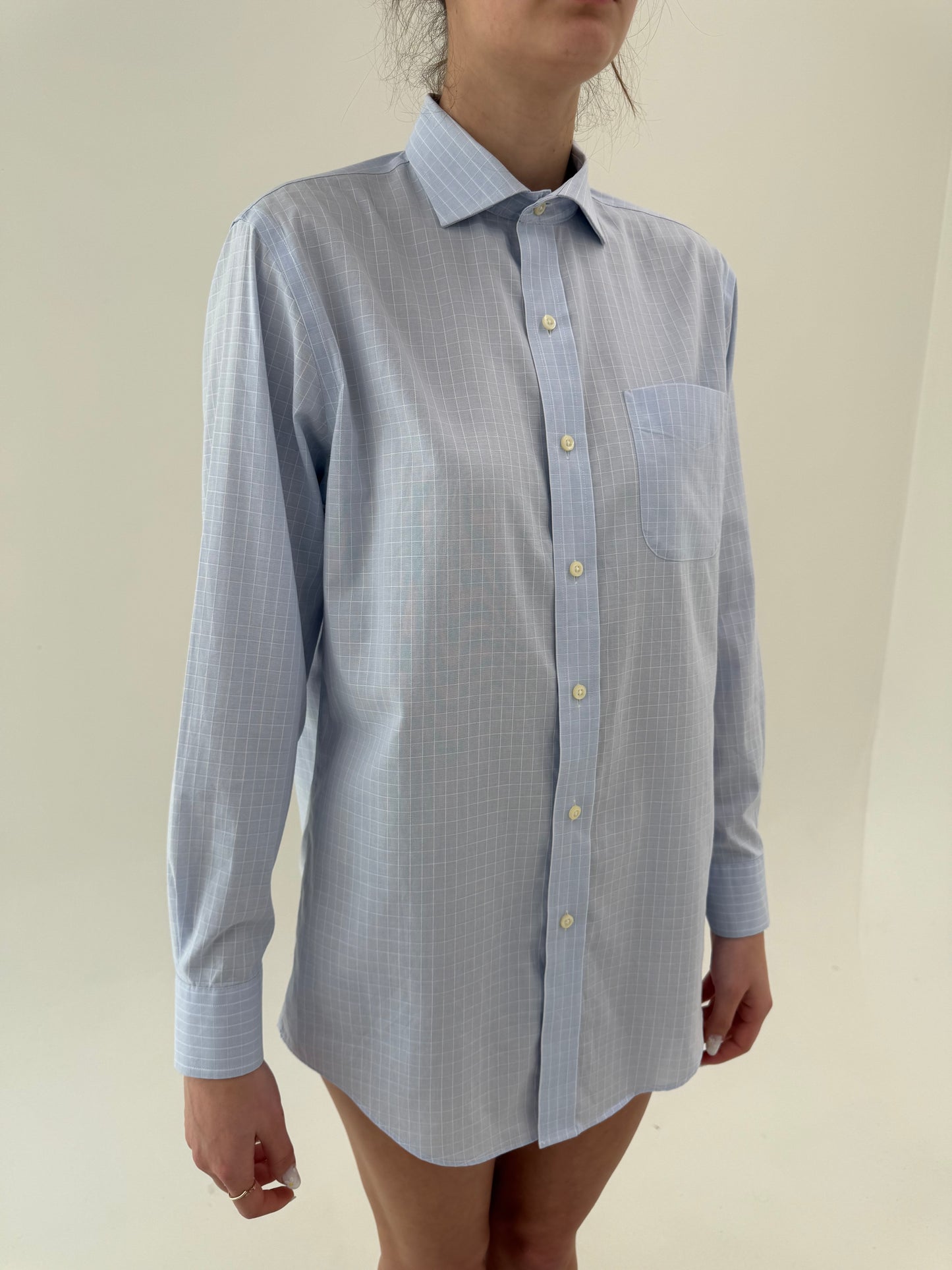 Cămașa Ralph Lauren baby Blue în carouri fine din poplin texturat