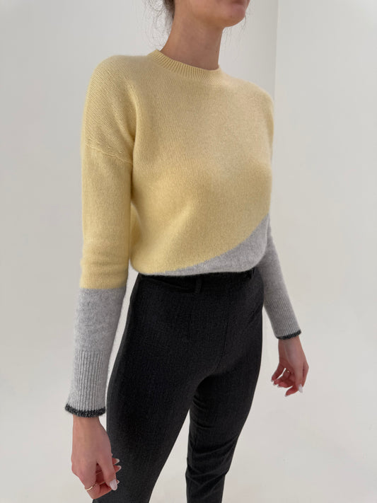 Pulovere de cașmir crew neck colorblock în culori pudrate