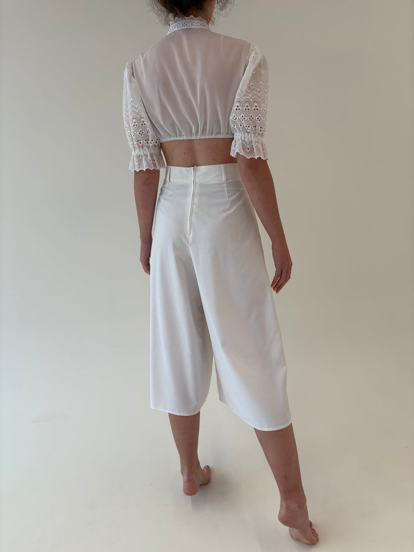Culottes din poplin de bumbac cu talie ultra înaltă marcată