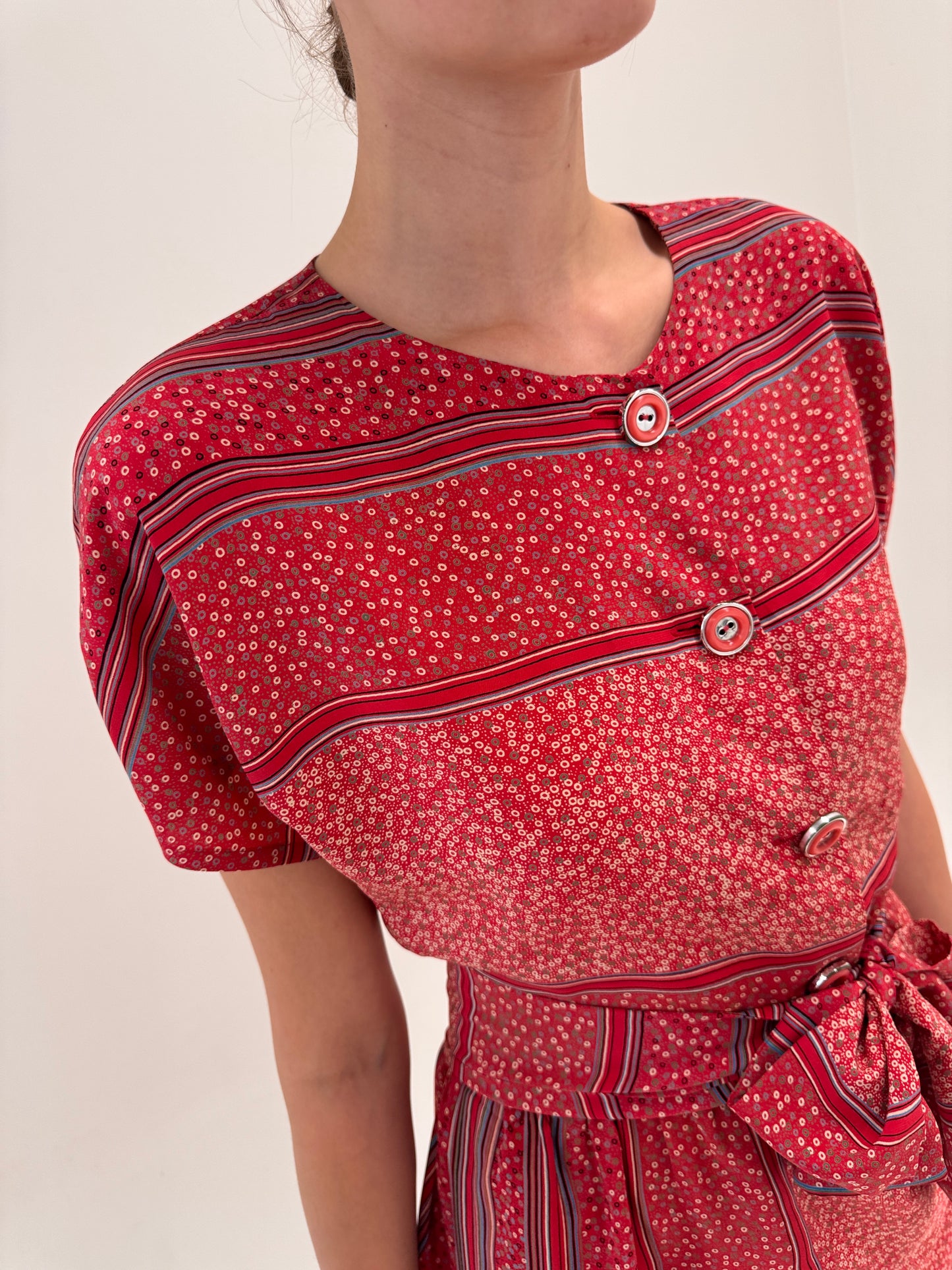Rochie vintage italiană din mătase naturală cu talie ultra înaltă reglabilă
