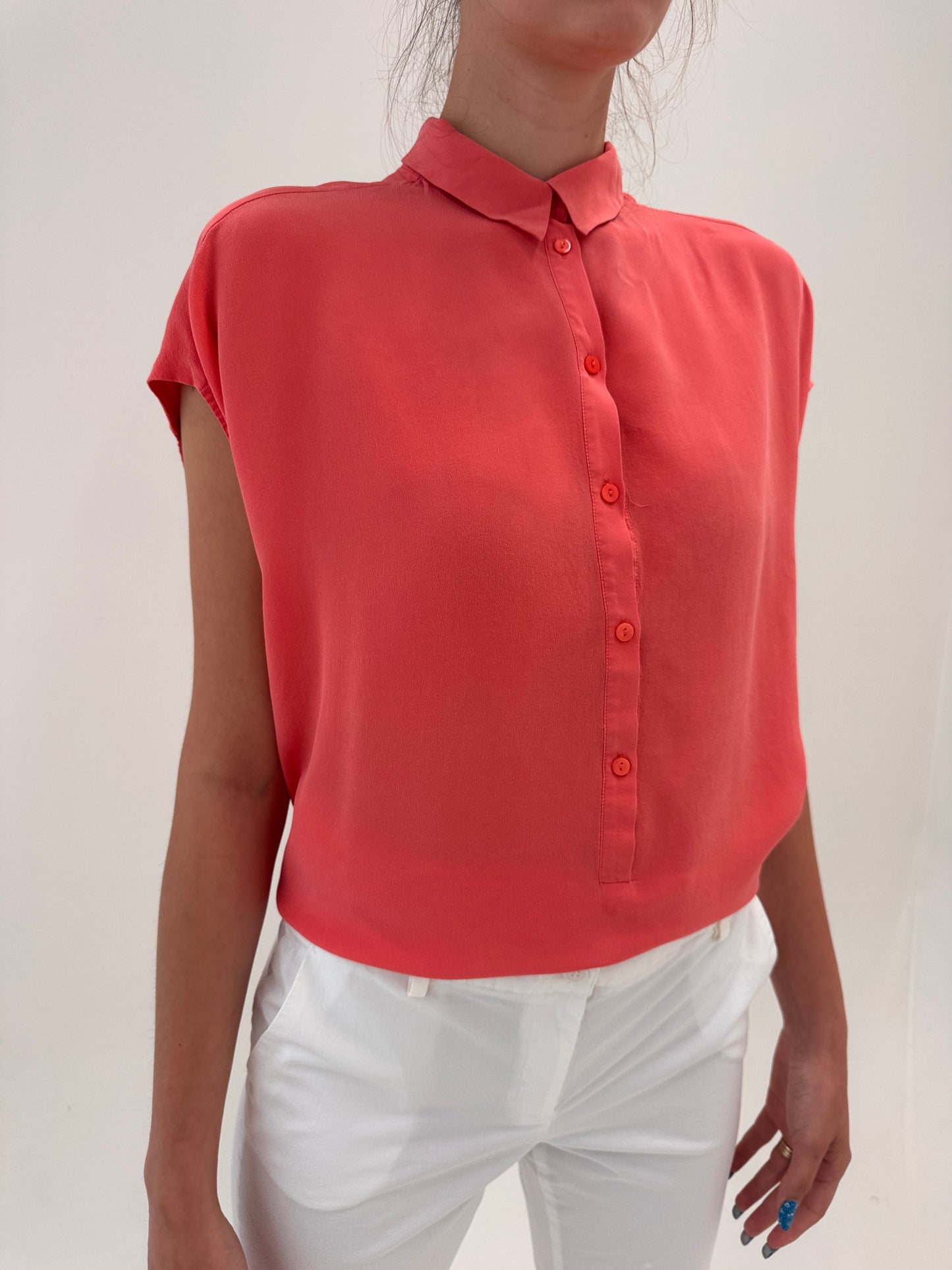 Cămașa Max&Co by Max Mara salmon pink din mătase naturală în croi lejer