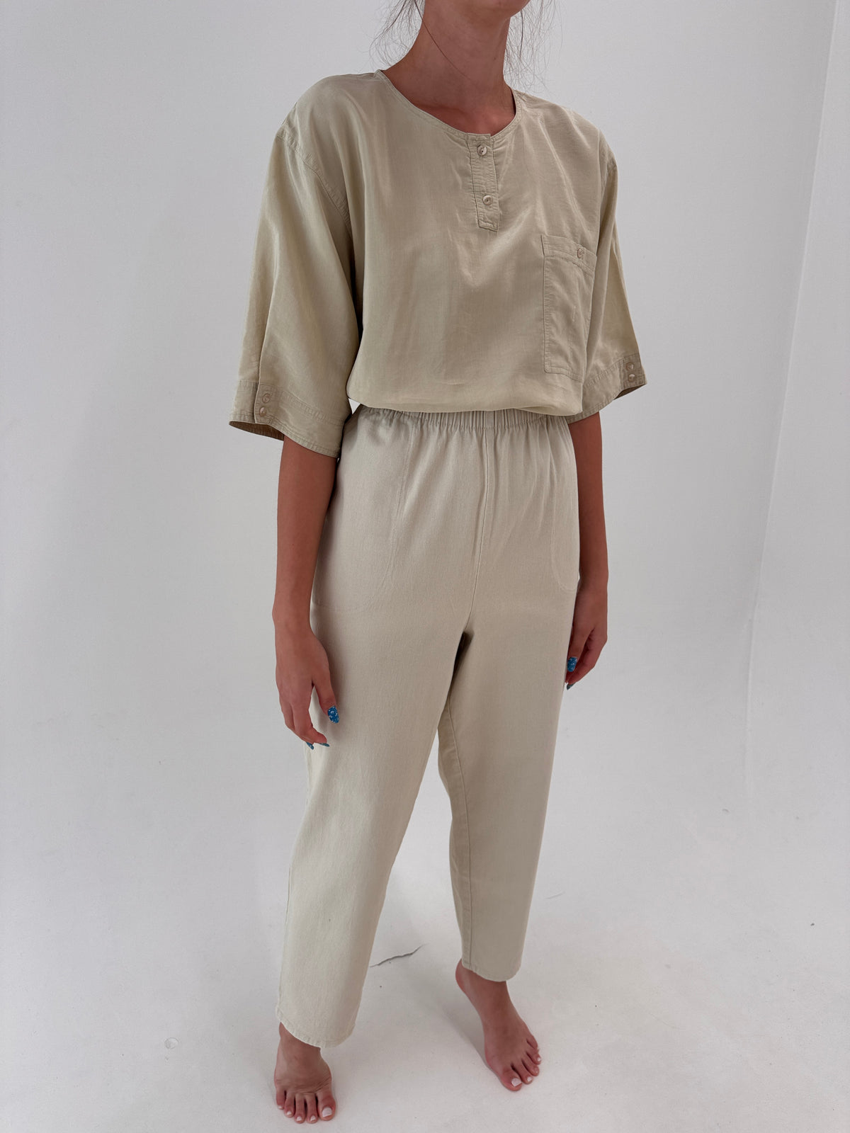 Pantaloni camel ultra confort din pânzăoale de bumbac cu talie ultra înaltă