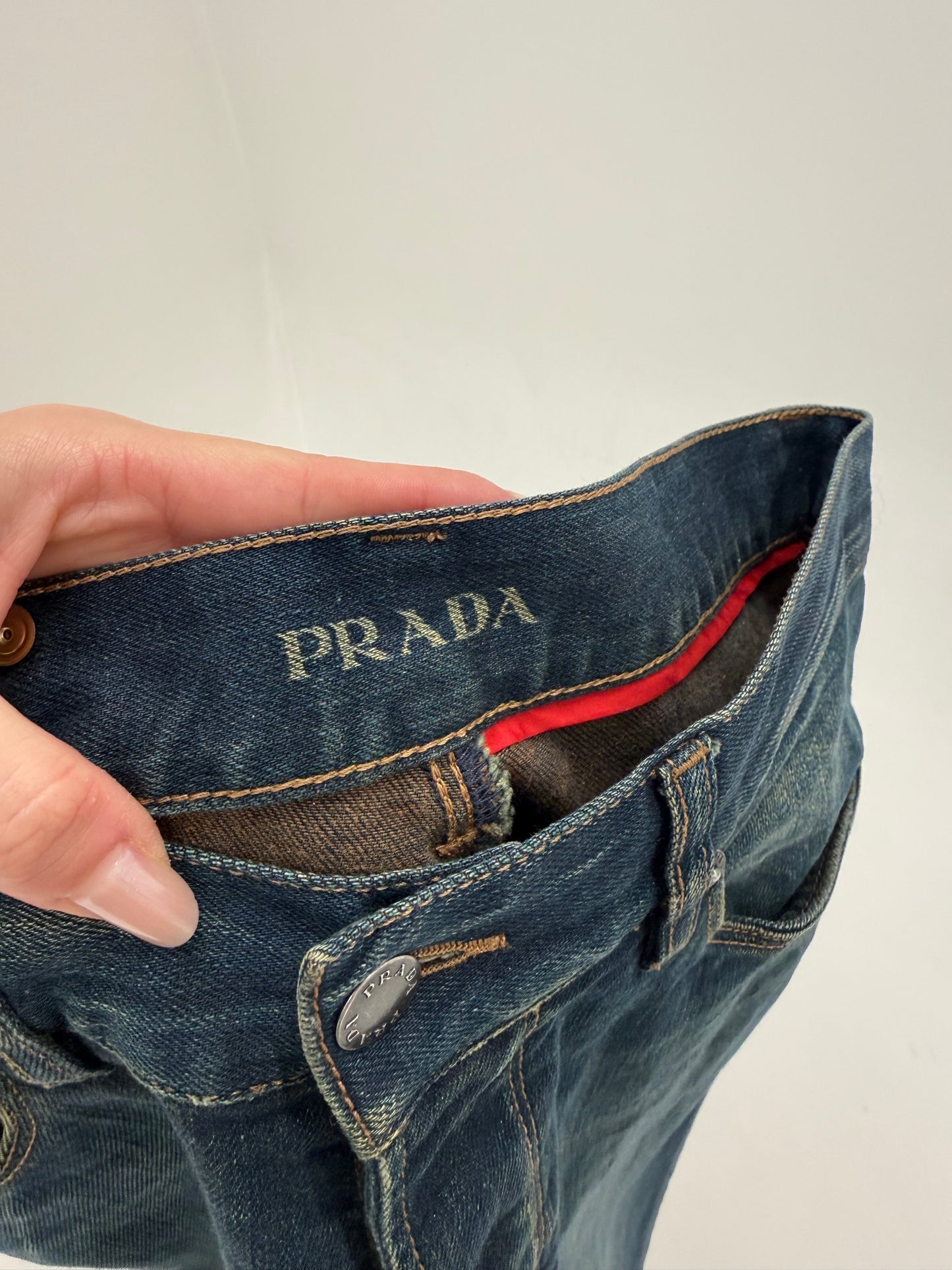 Jeans Prada dark wash bootcut foarte ușor modelatori