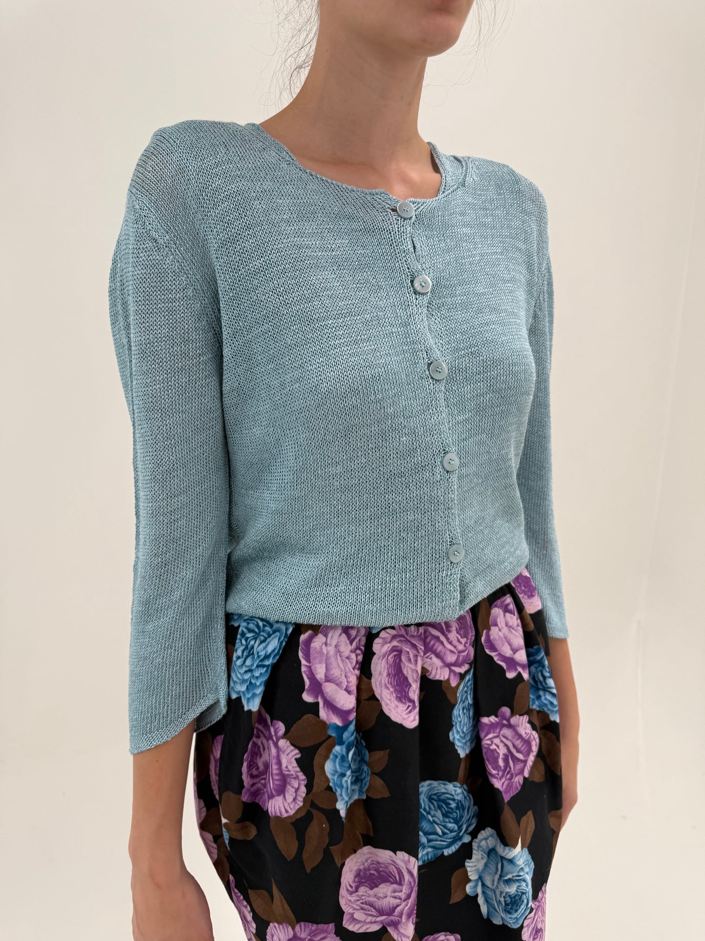 Set Armani din soft knit vaporos de vară dusty baby blue
