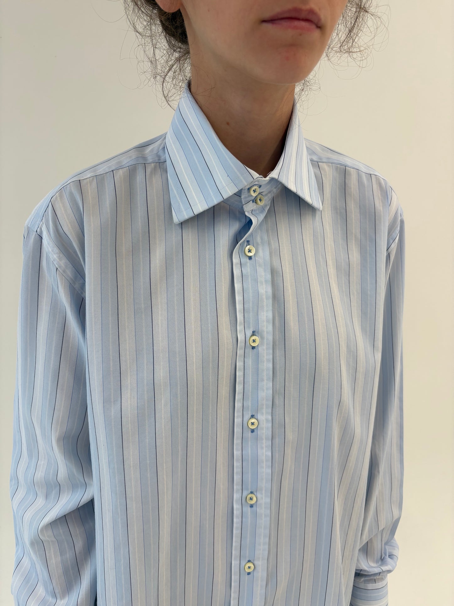 Cămașa baby blue din poplin gros de bumbac structurat
