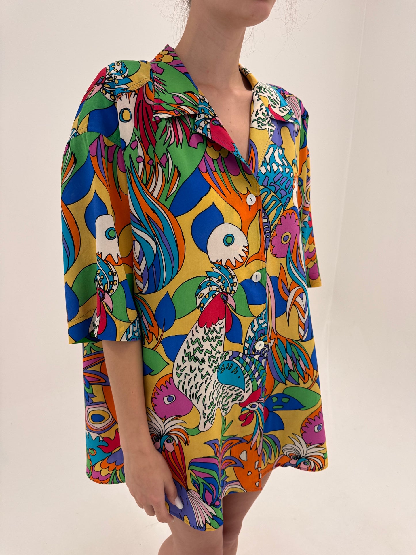 Cămașa vintage italiană de designer cu print superb în culori tari
