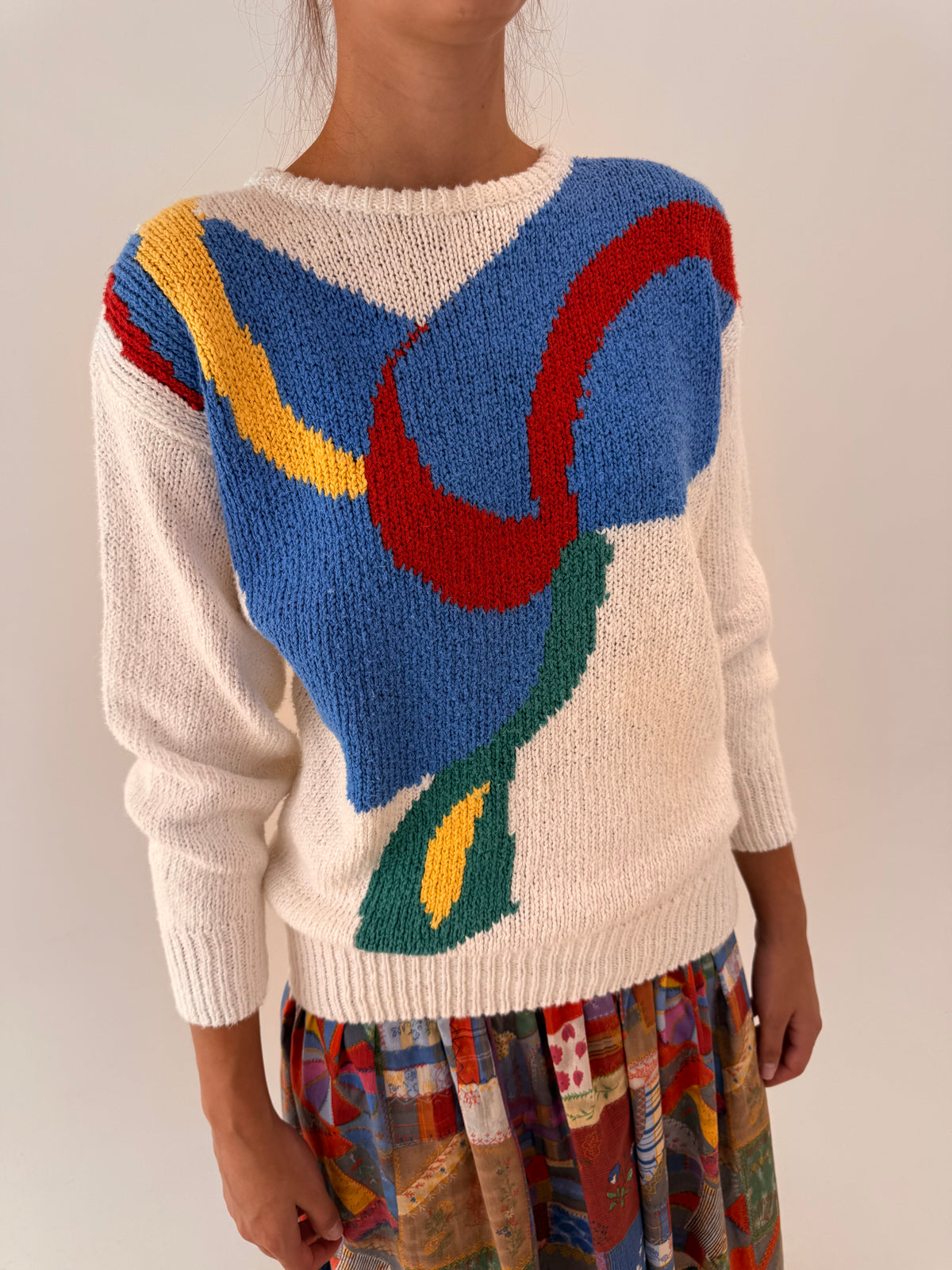 Pulover de designer vintage din tricot de in și bumbac de gramaj mare în culori tari