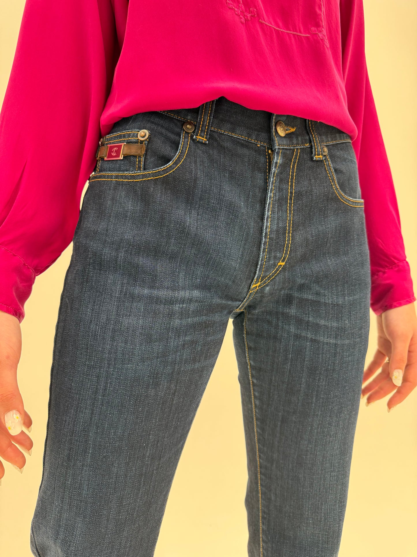 Jeans talk dark wash Roberto Cavalli classic fit ușor modelatori