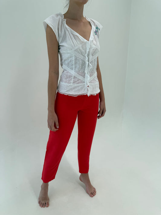 Pantaloni premium italienești din in coral red țigaretă