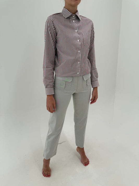 Pantaloni warm gray Armani în croi straight leg din bumbac gros