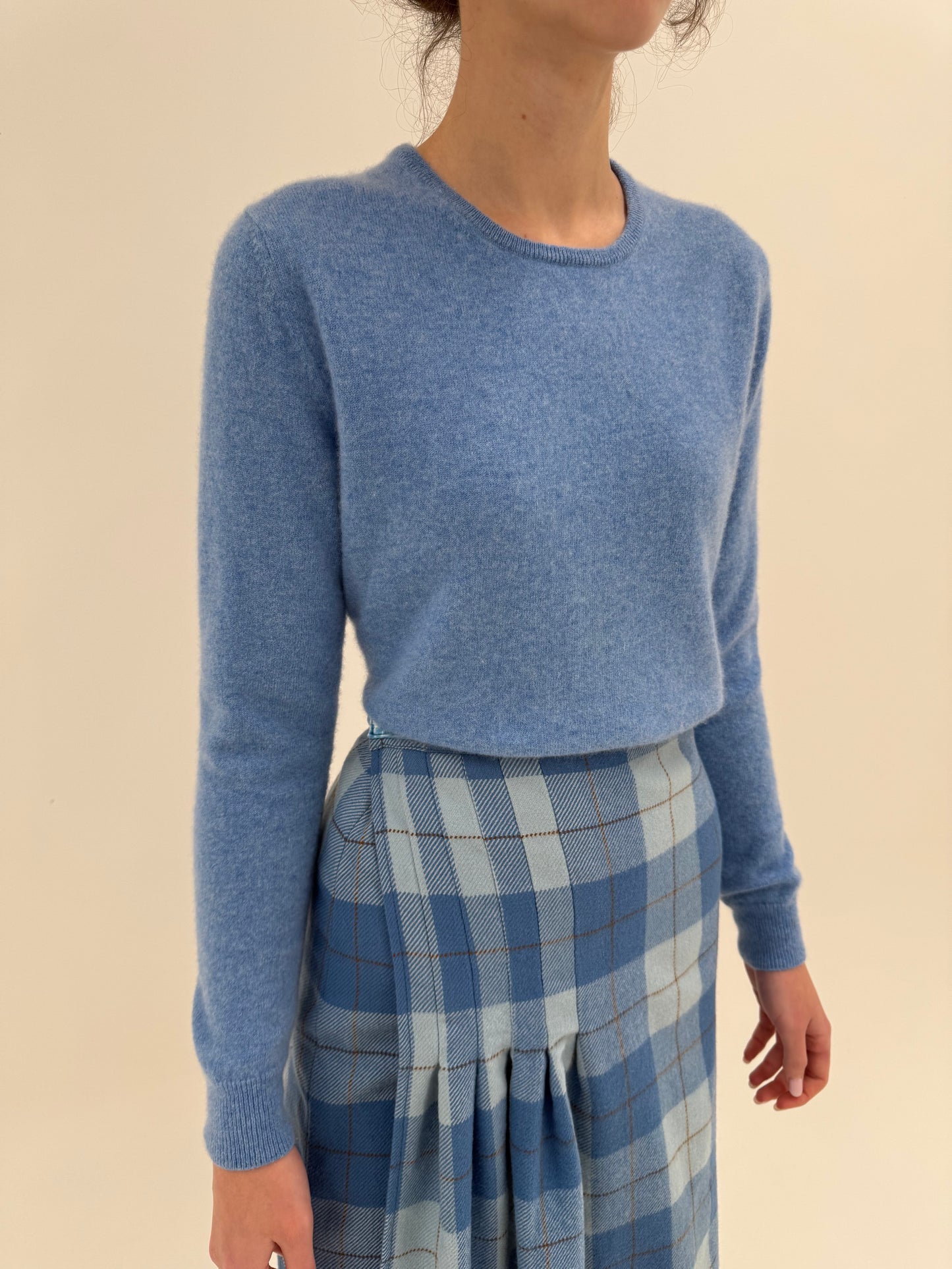 Pulover baby blue din cașmir multiply crew neck