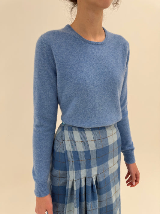 Pulover baby blue din cașmir multiply crew neck