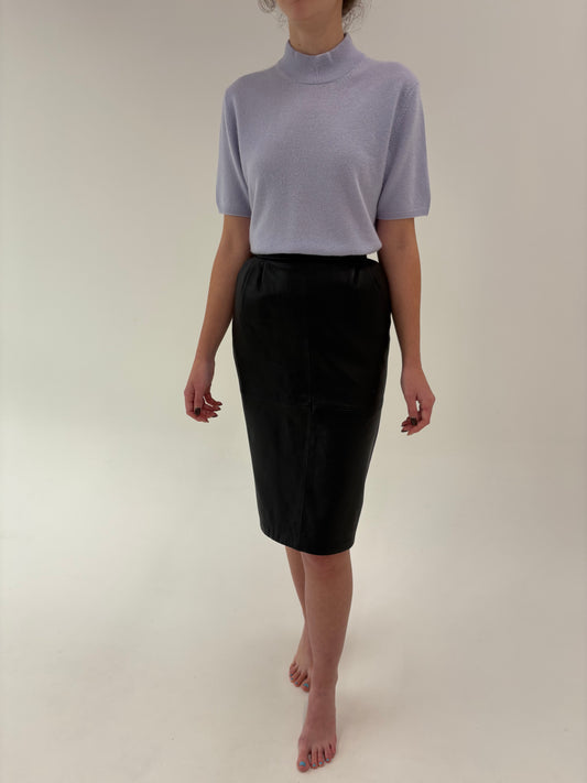 Fustă din piele naturală cu buzunare, talie ultra înaltă și pense