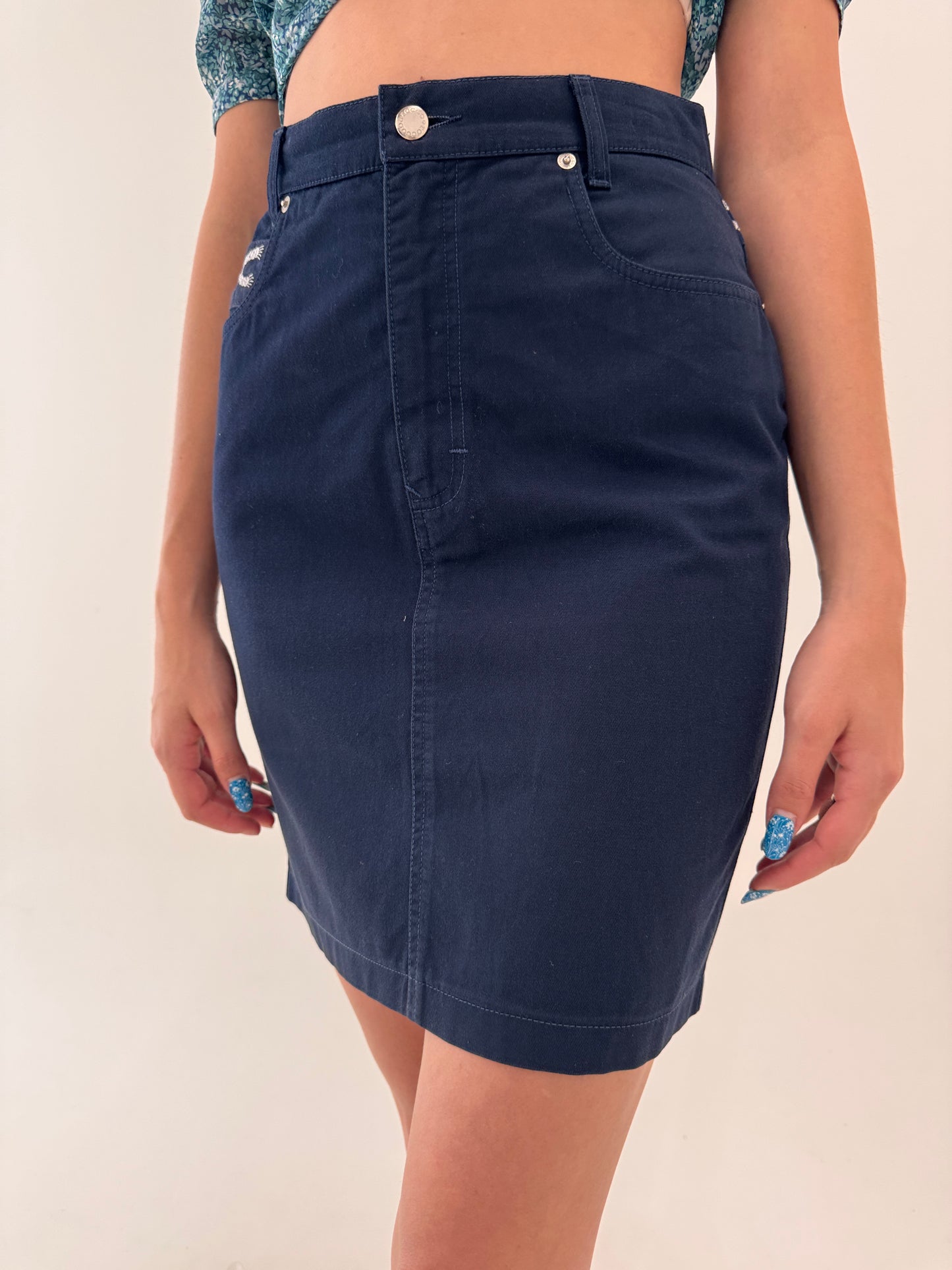 Fustă creion din jeans Rocco Barocco cu broderie baroc