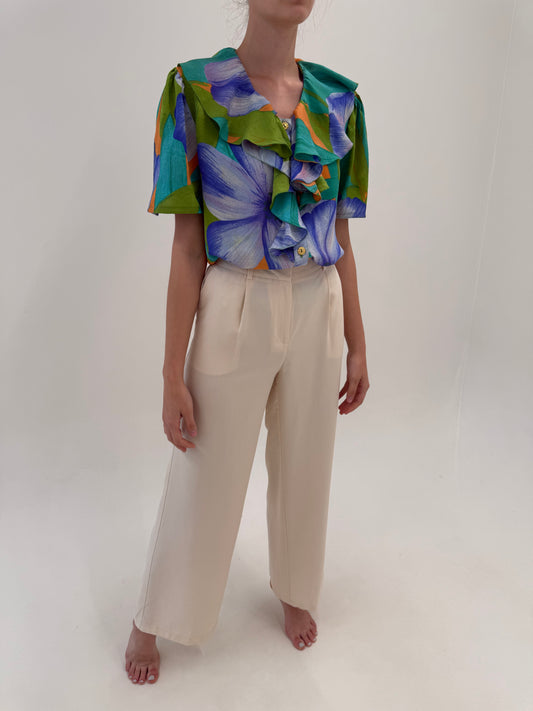 Pantaloni palazzo din twill light nude excepțional