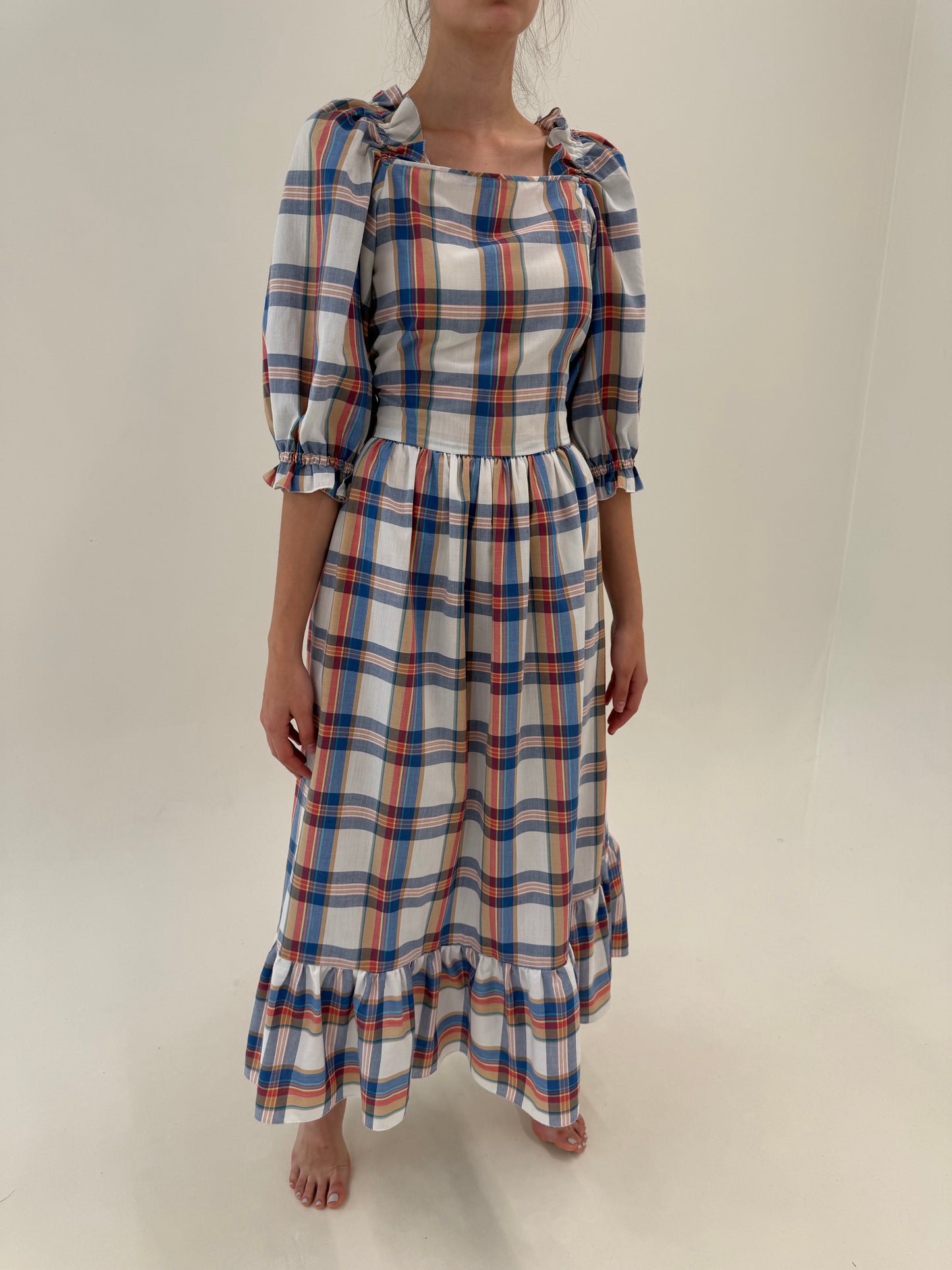 Rochie vintage maxi cu corsaj din panzica de bumbac