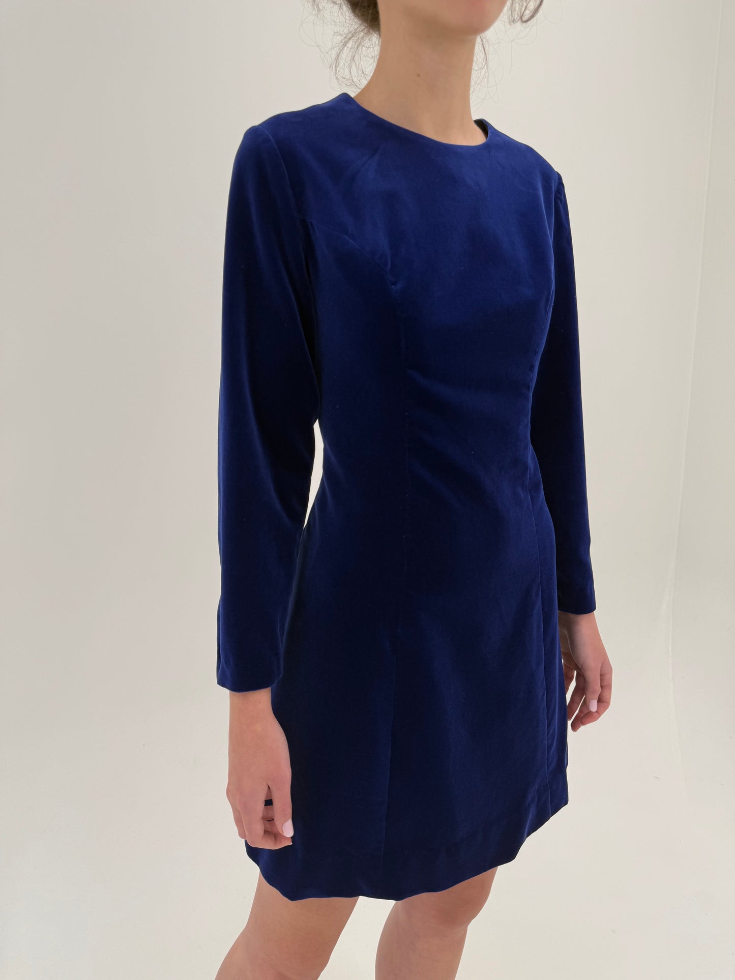 Rochie old vintage anii 60 albastru cerneală din catifea excepțională