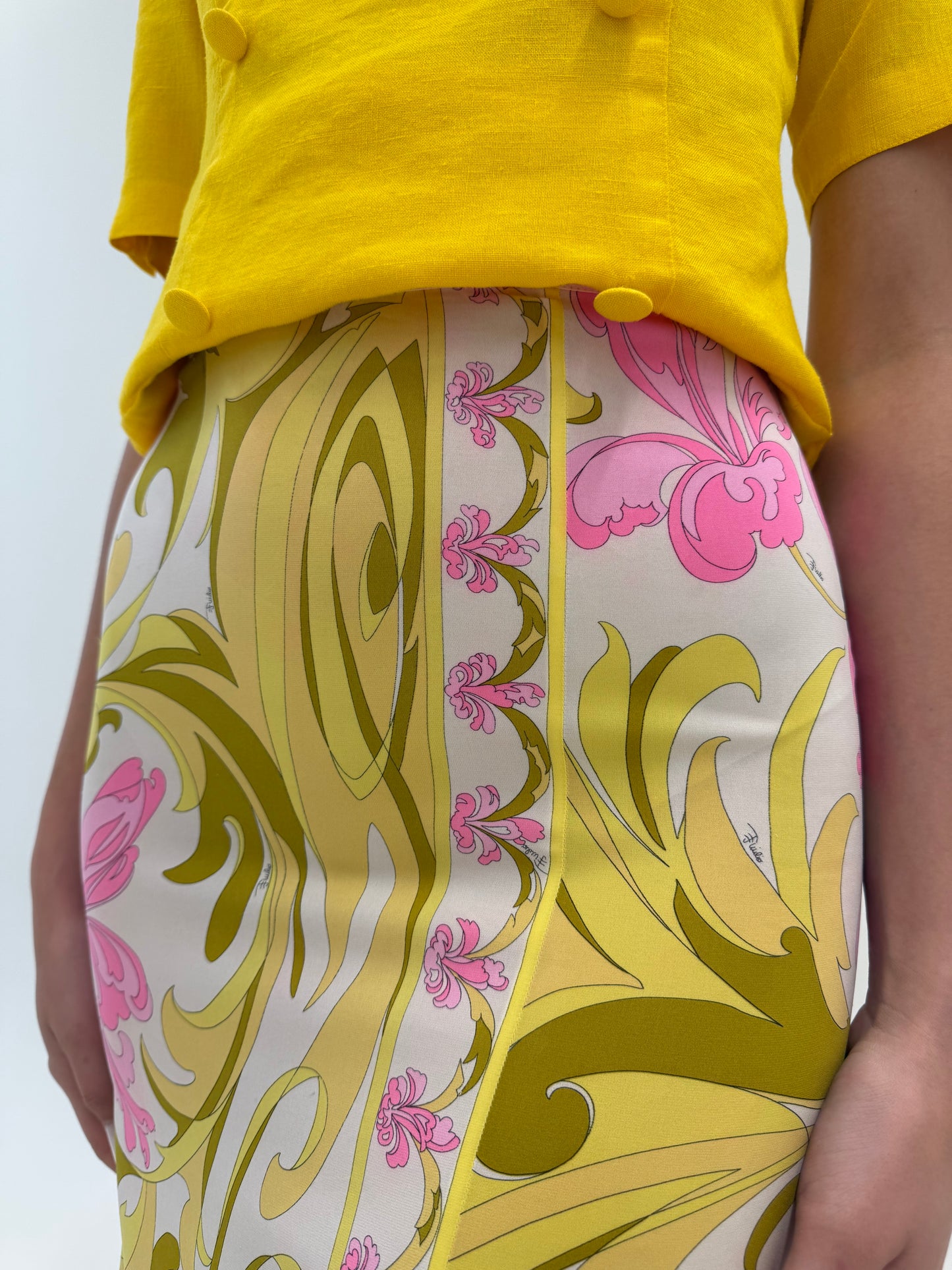 Fustă vintage Emilio Pucci din mătase naturală cu print specific brandului