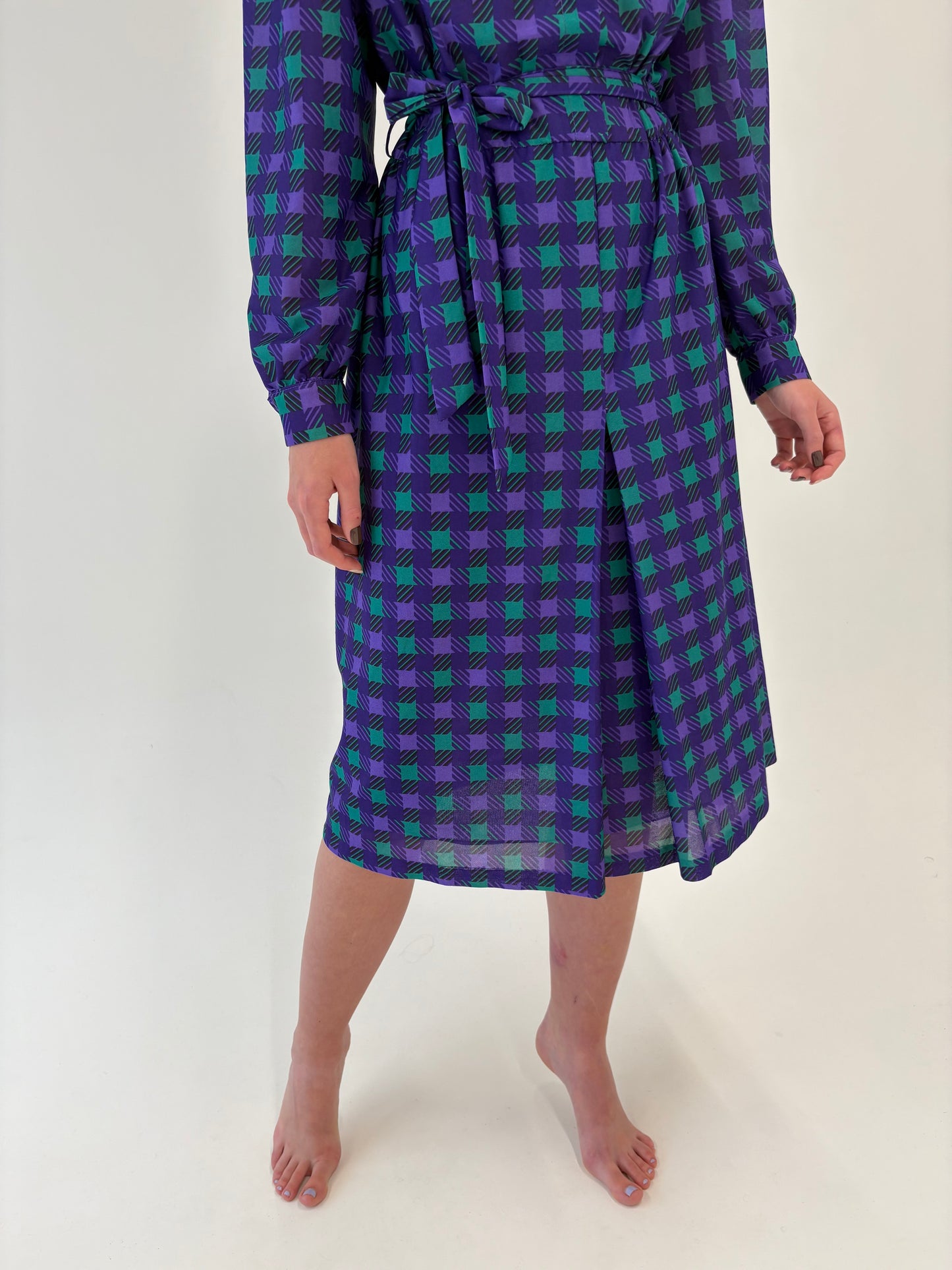 Rochie vintage în culori tari cu talie marcată reglabilă