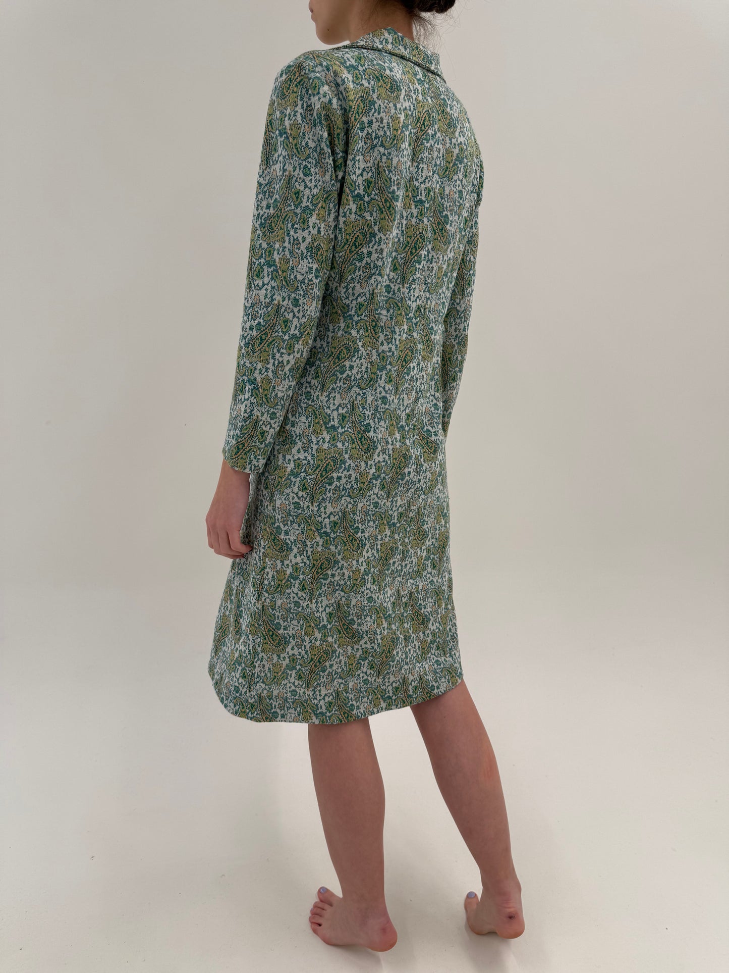 Robe chemise vintage din tricot cu print paisley în nuanțe superbe de verde