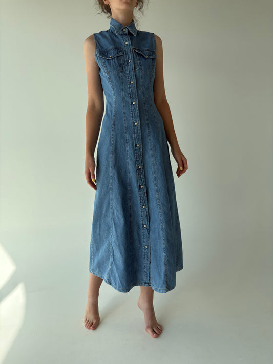 Rochie vintage maxi cambrata din jeans